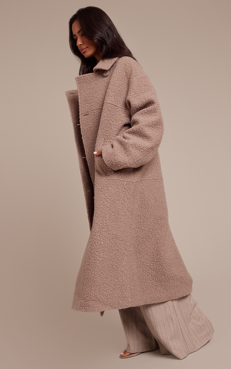 Petite Taupe Boucle Double Breasted Maxi Coat image 3