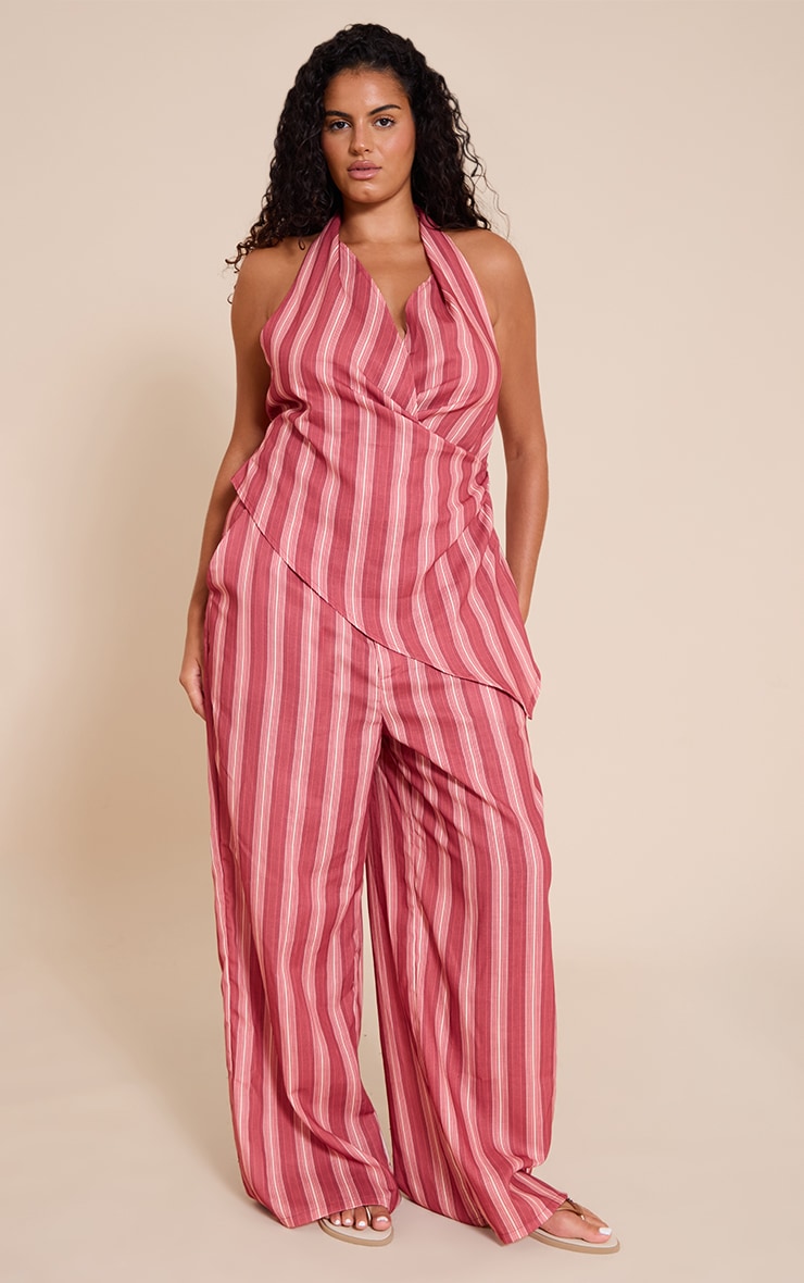 Plus Red Pinstriped Wide Leg Pants image 1