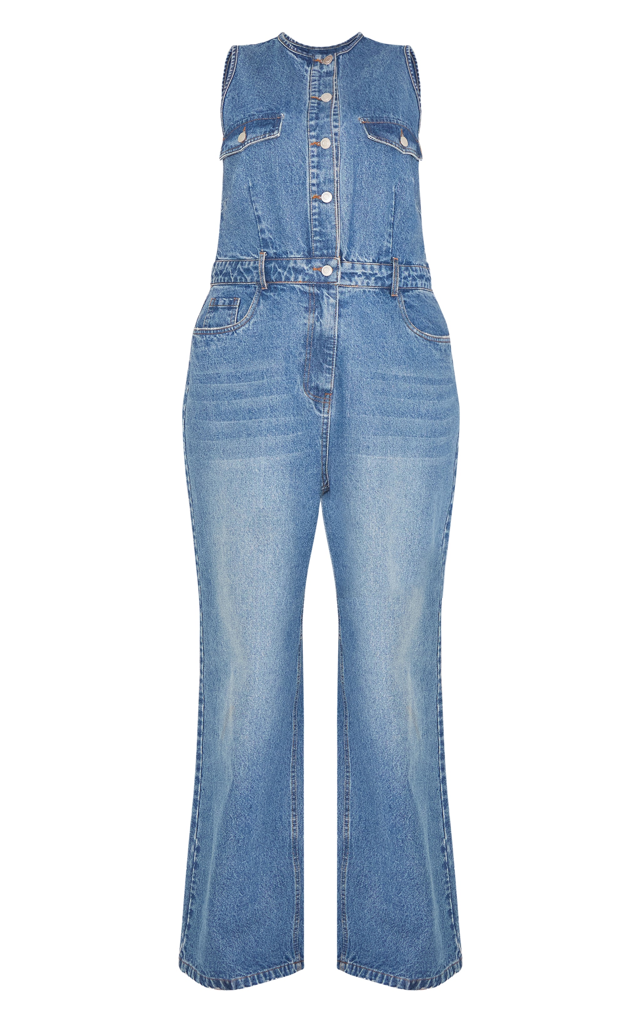 Plus Mid Blue Wash Sleeveless Shirt Denim Jumpsuit image 5