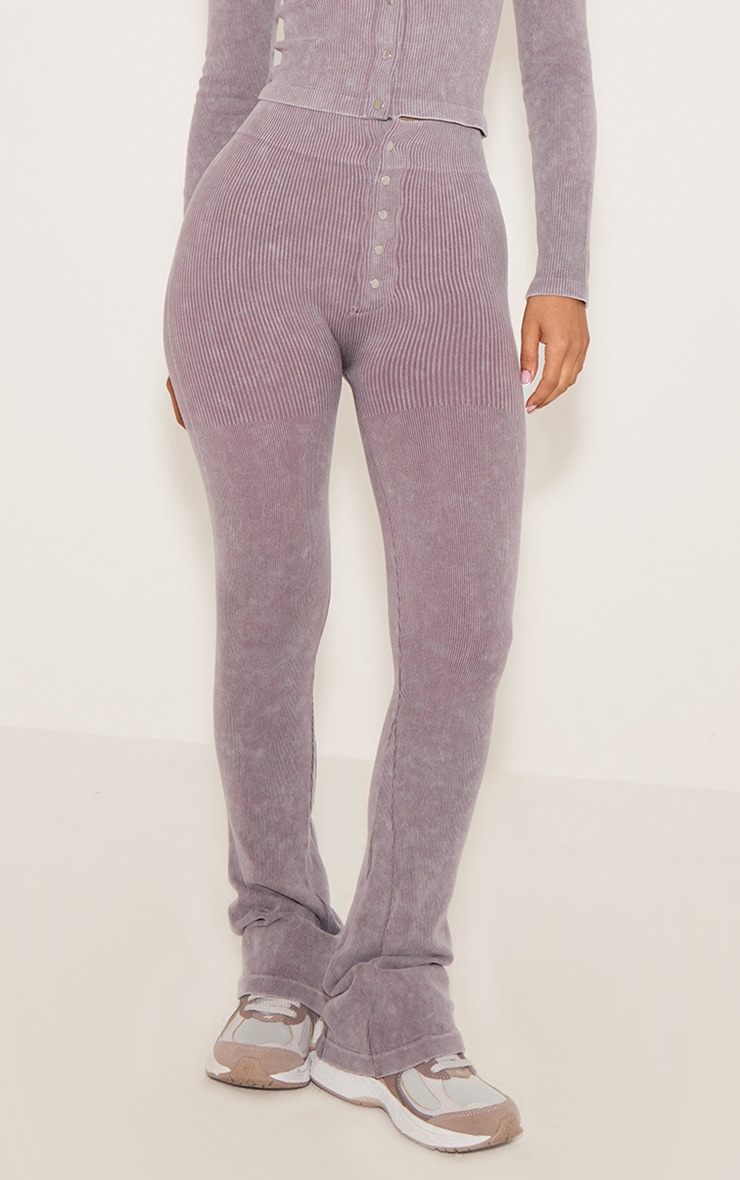 Petite Legging côtelé taupe délavé à contours et détail boutons image 2