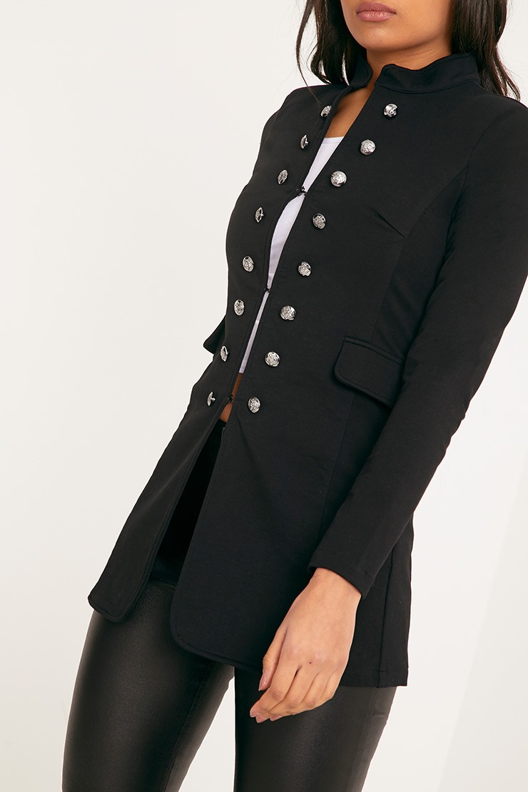Solenn Black Double Button Military Coat PrettyLittleThing USA