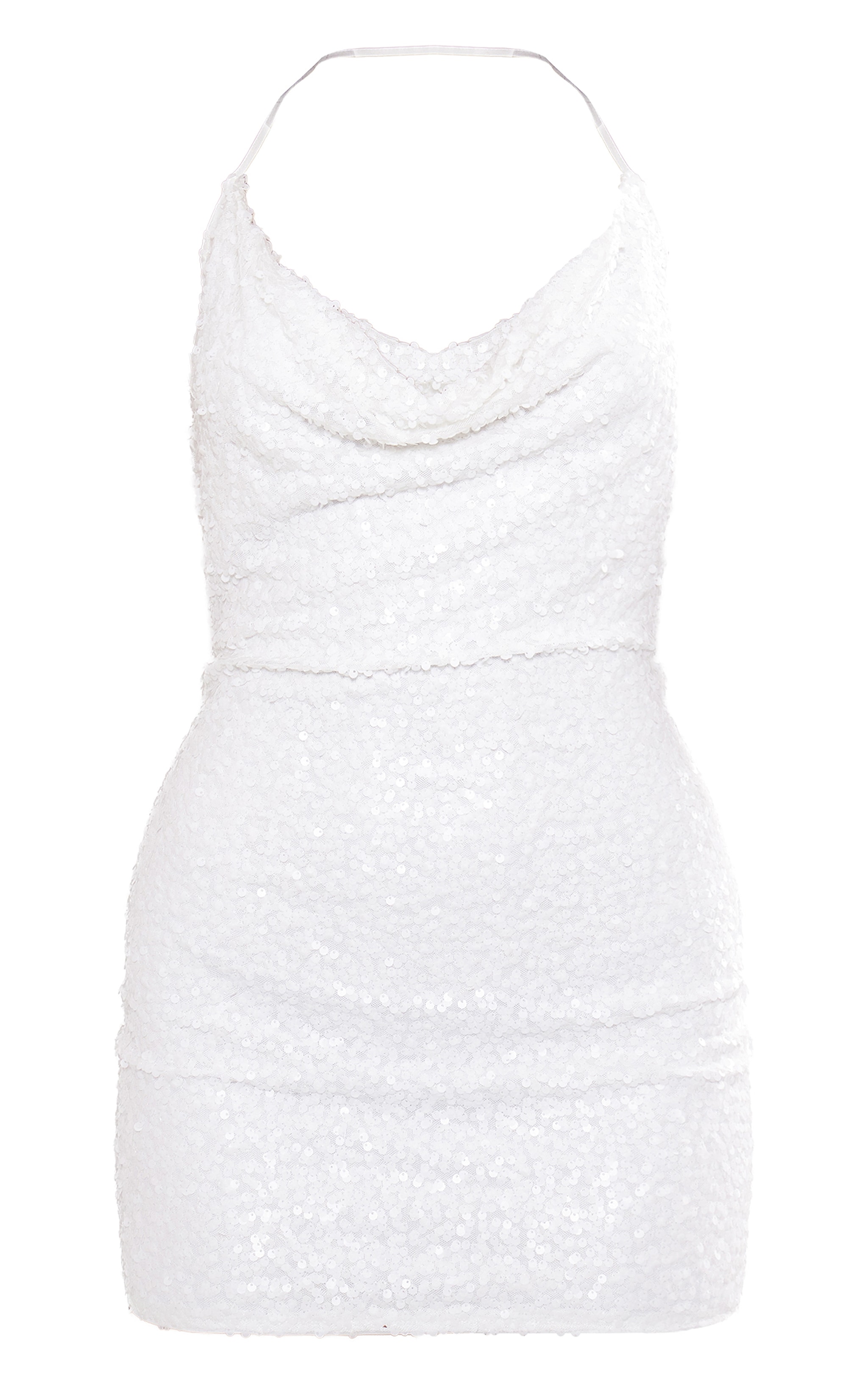 White Sequin Tie Cowl Halter Neck Bodycon Dress image 5