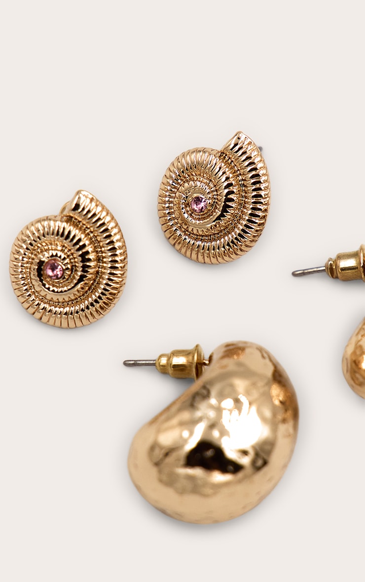Gold Hammered Shell Multi-Pack Earrings image 3