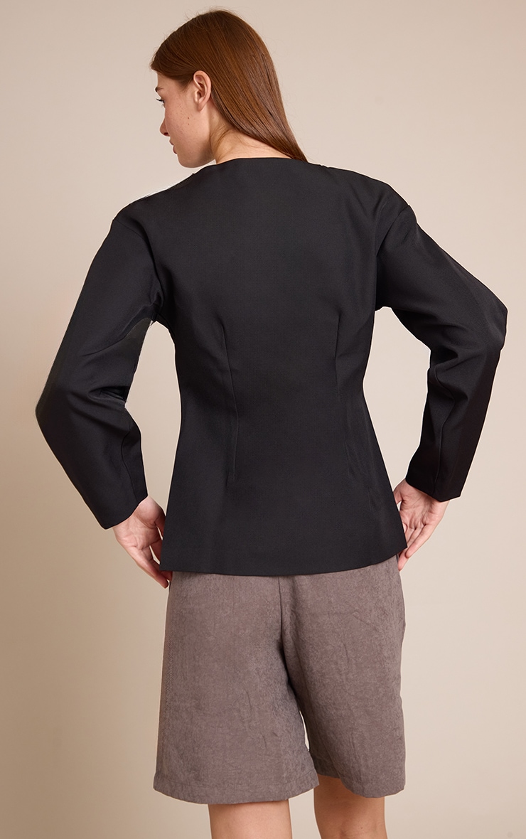Black Cocoon Sleeve Cinch Waist Blazer image 2