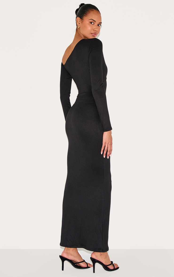 Black Double Contour Twist Detail Long Sleeve Maxi Dress image 2
