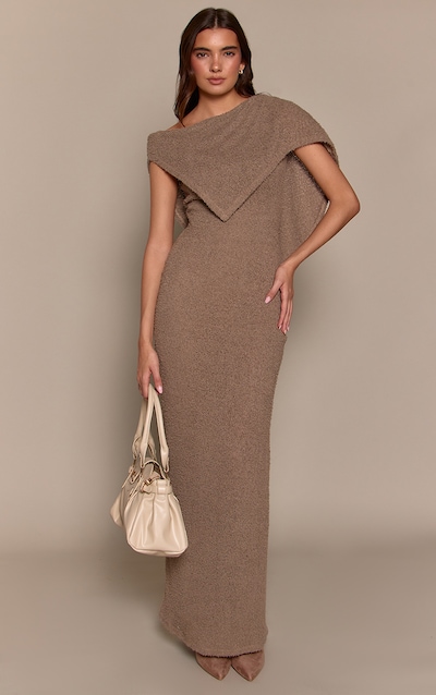 Taupe Textured Cape Detail Sleeveless Maxi Dress