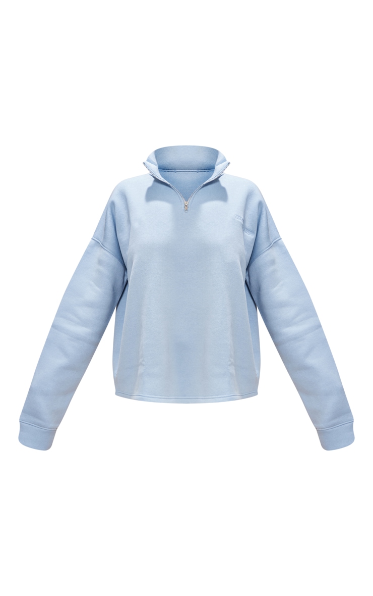 PRETTYLITTLETHING Blue Grey Oversized Half Zip High Neck Sweatshirt image 5