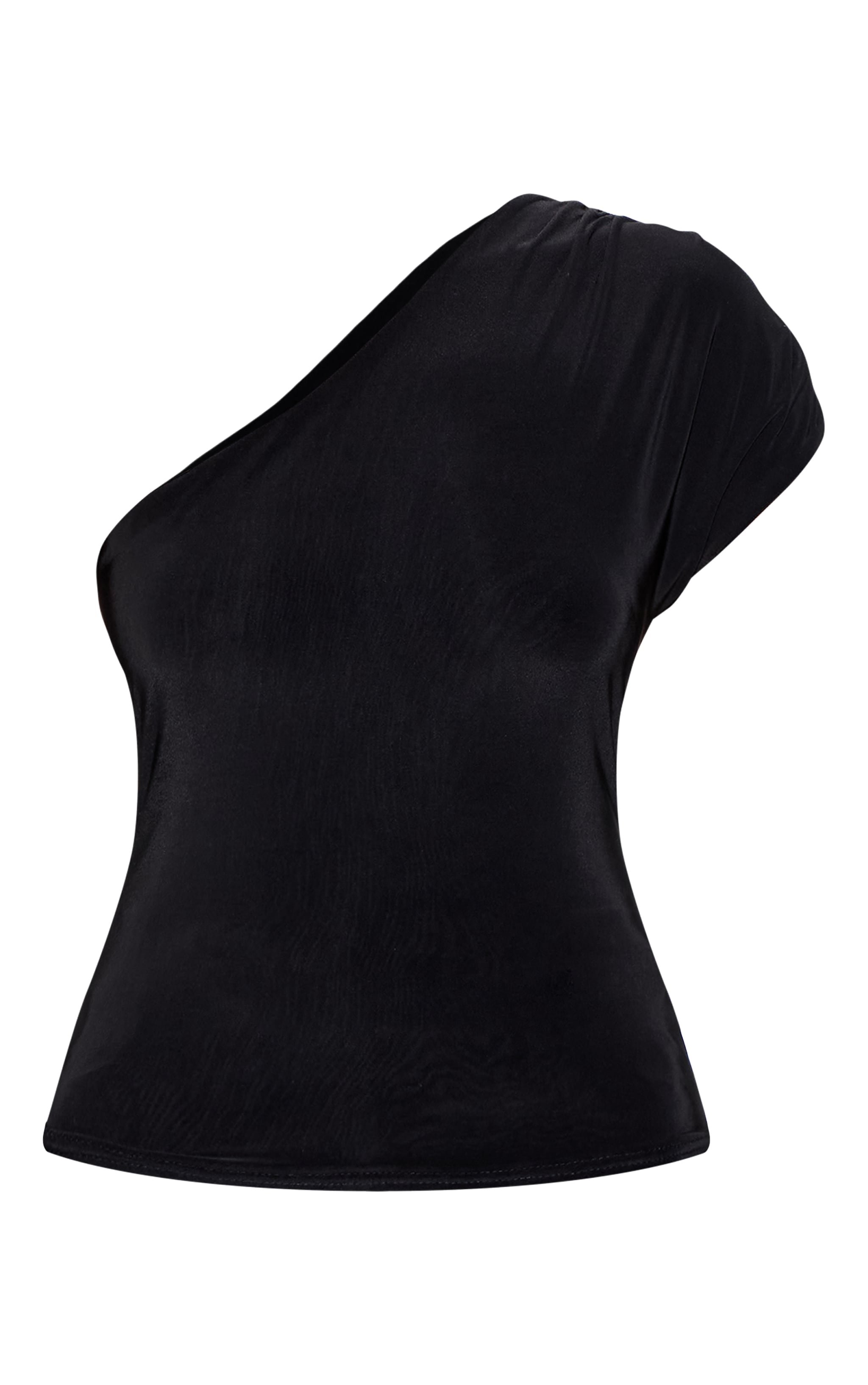 Black Slinky One Shoulder Detail Long Top image 5