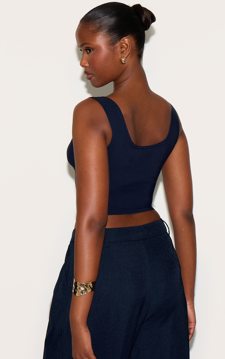Navy Stretch Woven Square Neck Corset Top image 2