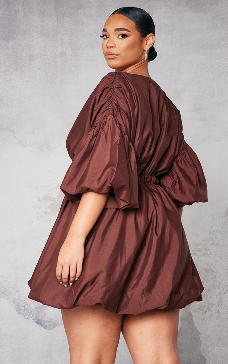 Plus Chocolate Puff Sleeve Puffball Hem Dress image 2