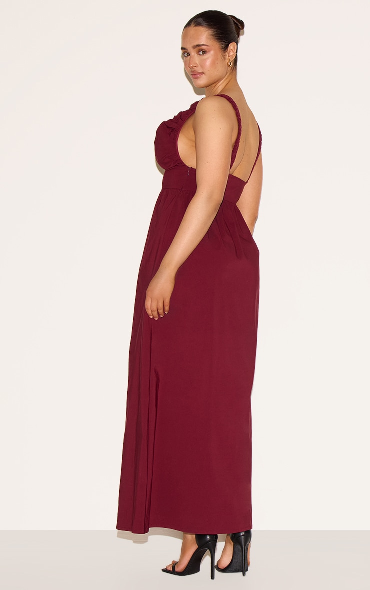 Shape Wine Stretch Woven Ruched Plunge Front Maxi Dress image 2