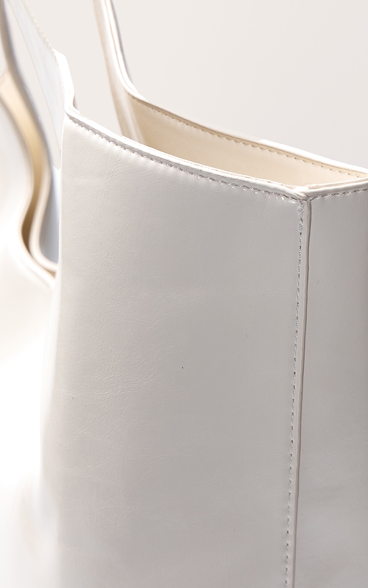 Cream PU Large Shopper Tote Bag image 5
