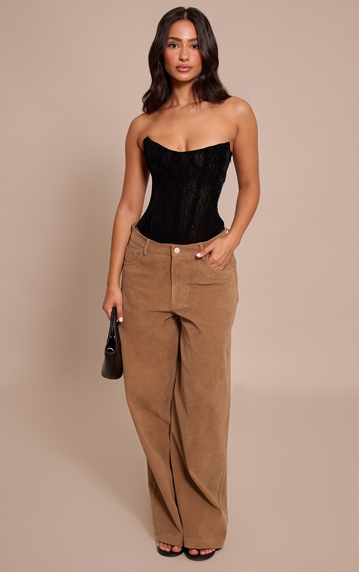 Petite Black Velour Printed Corset Top image 3