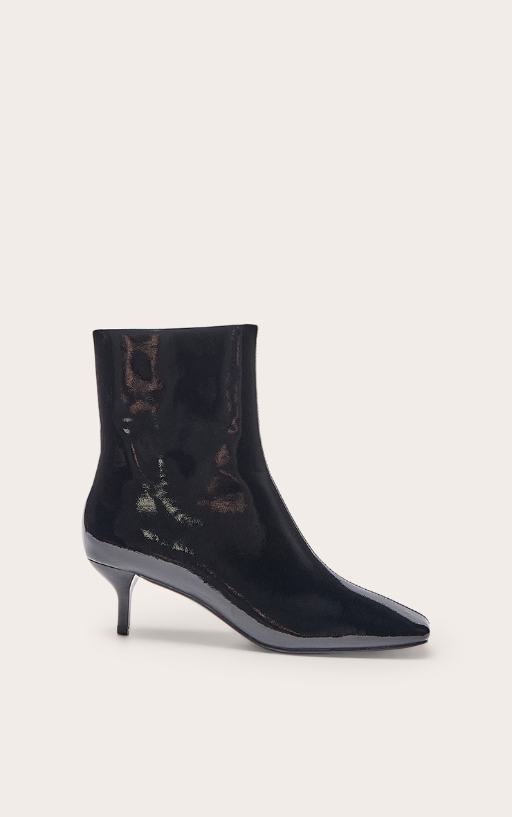 Black Crinkle PU Snip Toe Kitten Heel Ankle Boot image 2