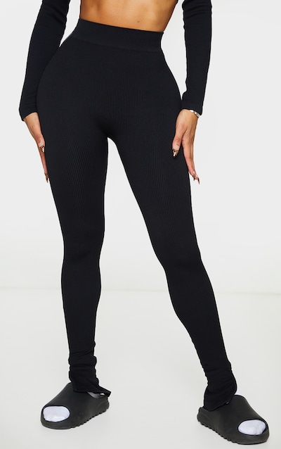 Shape Black Contour Ribbed Split Hem Leggings