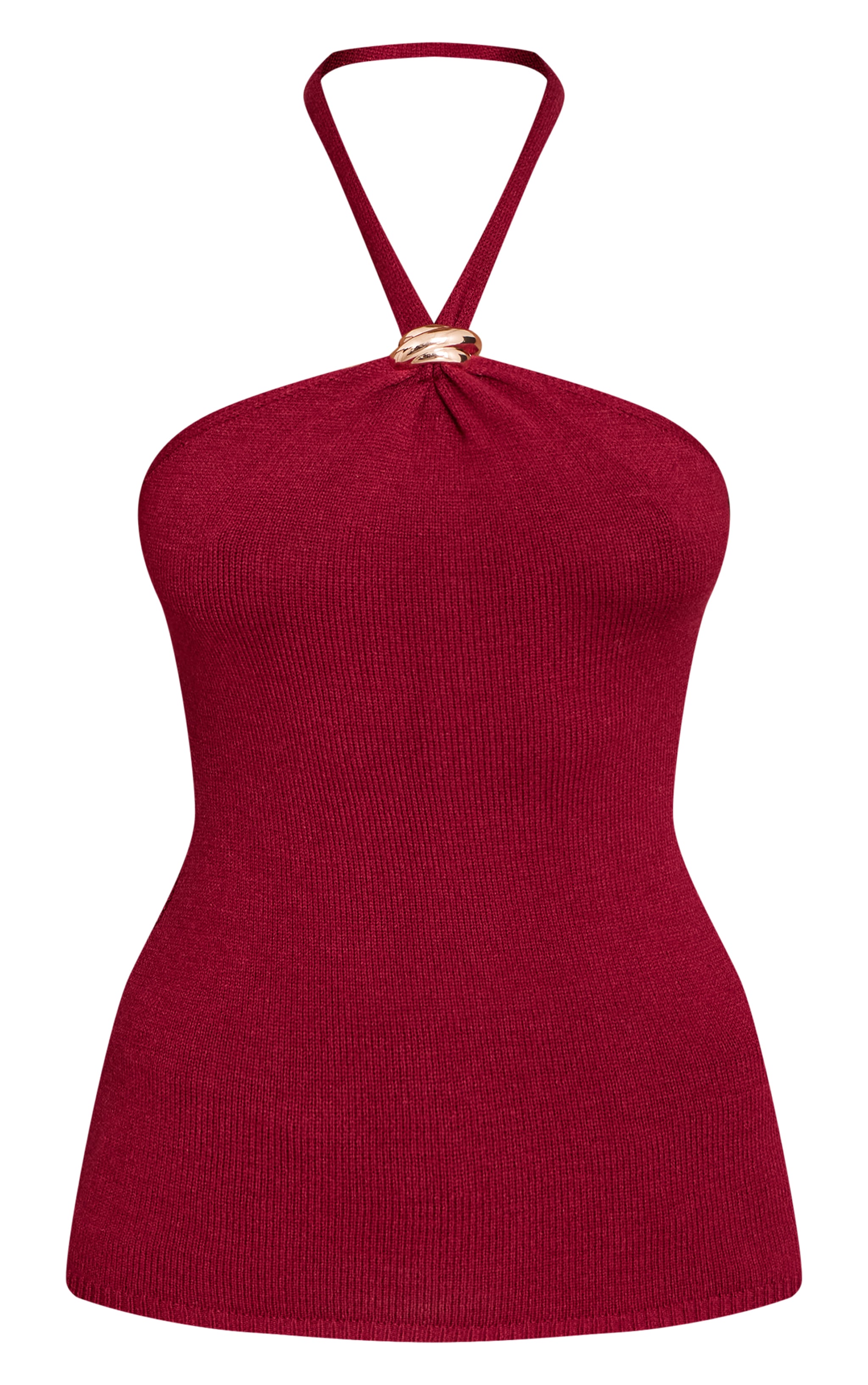 Burgundy Halter Neck Trim Detail Top image 5