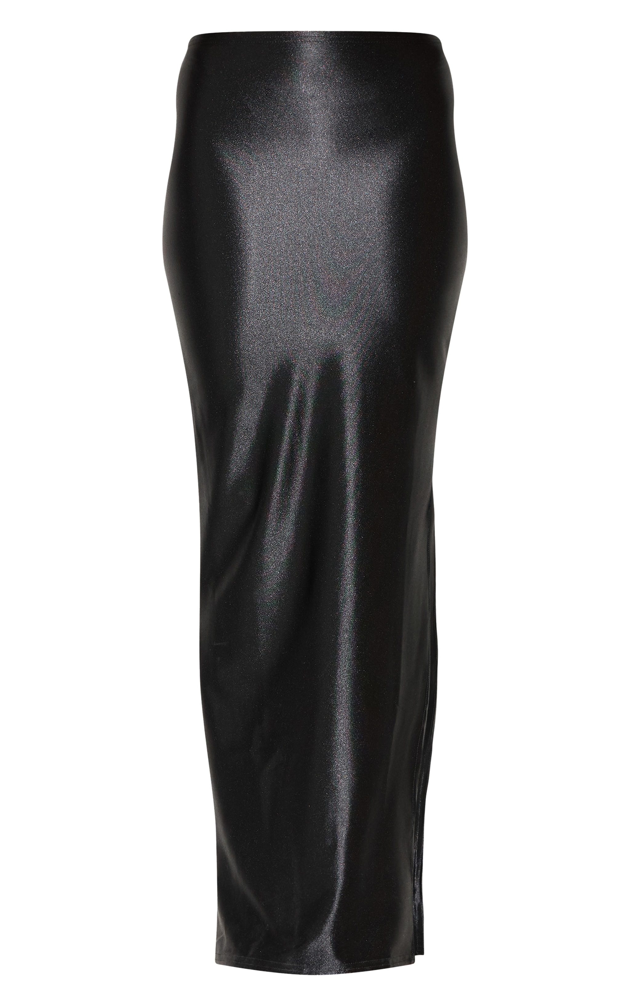Black Stretch Satin Split Side Maxi Skirt image 5
