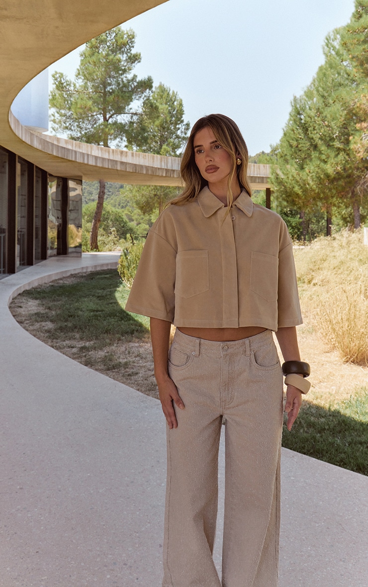 Sand Faux Suede Oversized Cropped Shirt image 5