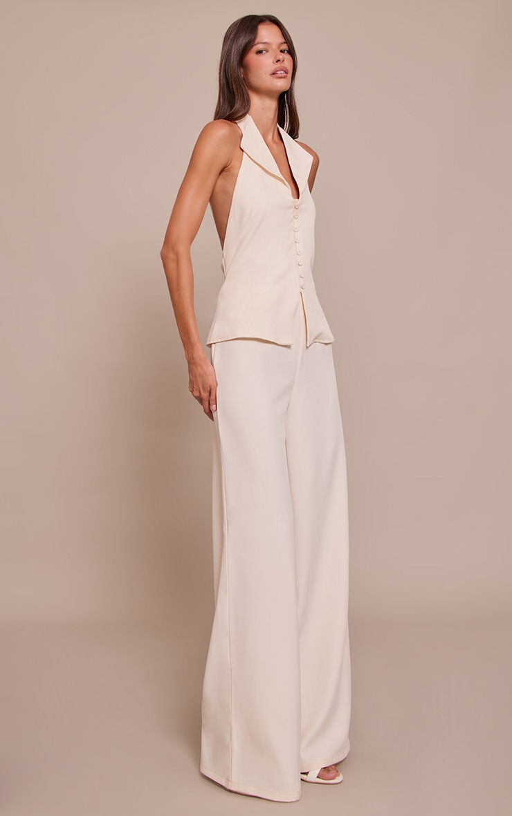 Cream Waist Coat Straight Leg Jumpsuit image 3