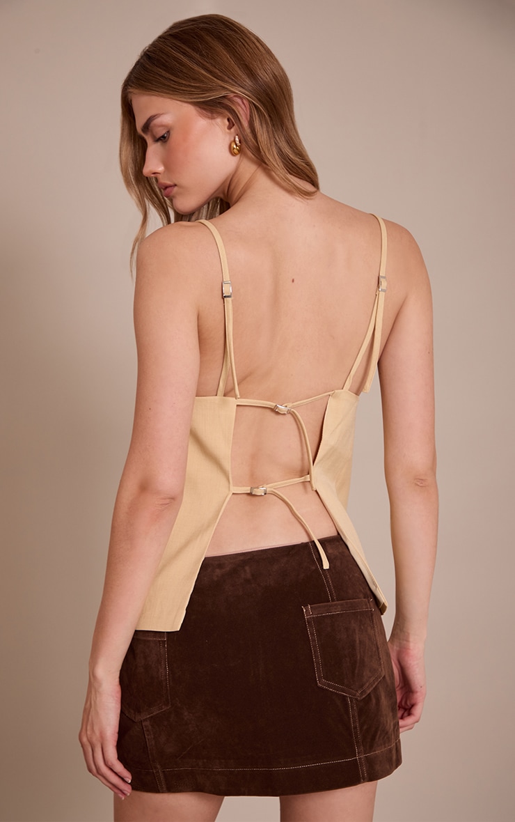 Light Sage Green Structured Woven Back Strap Detail Cami Top image 2