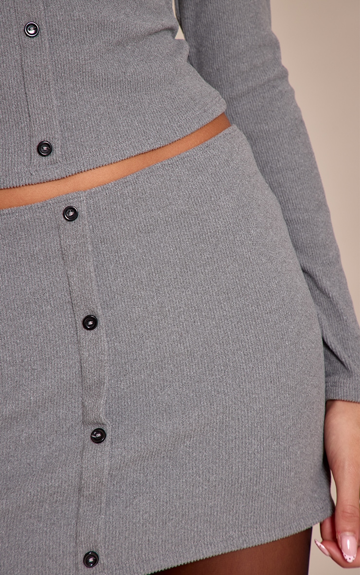 Grey Brushed Rib Button Through Mini Skirt image 5