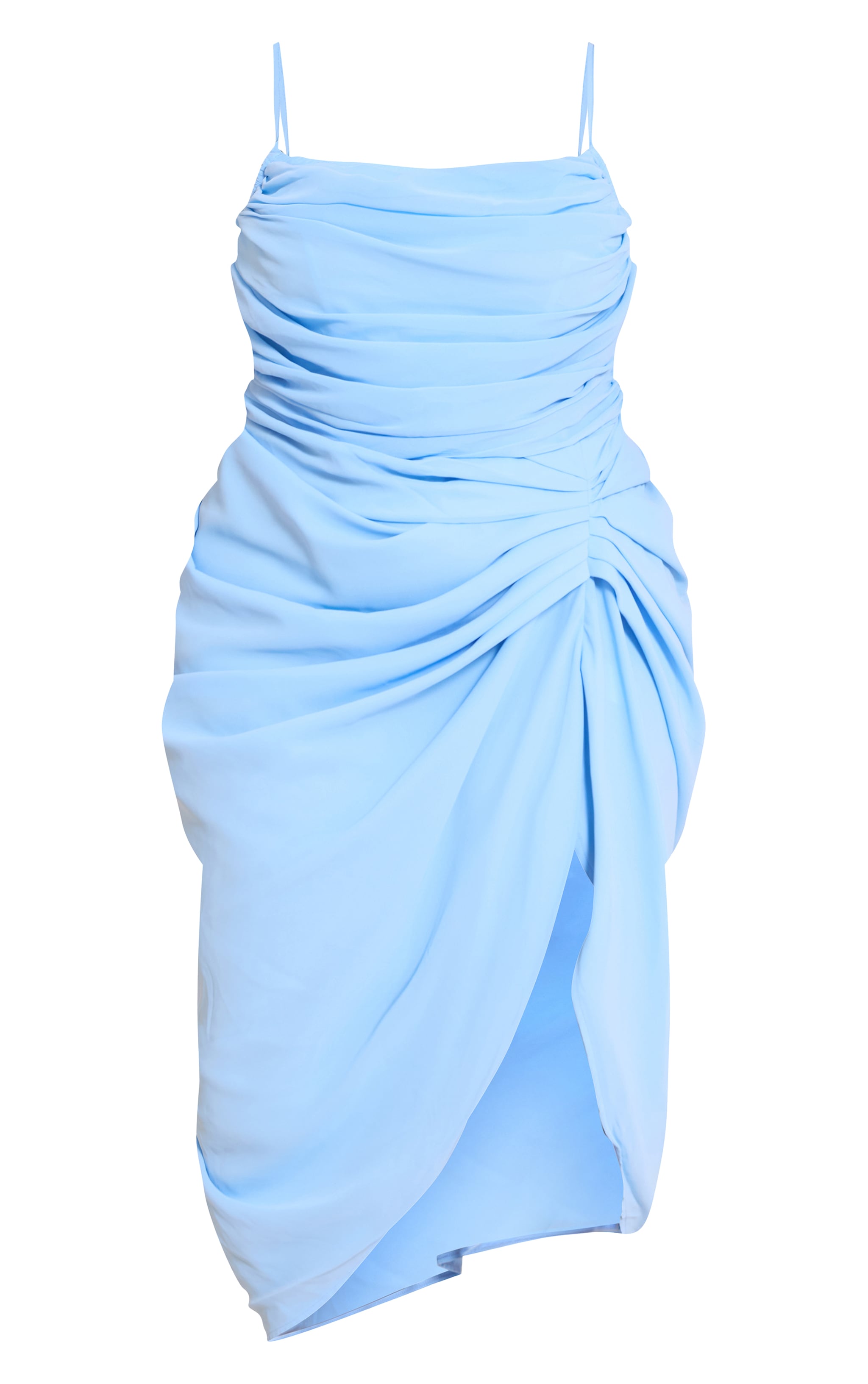 Plus Light Blue Chiffon Ruched Drape Midi Dress image 5
