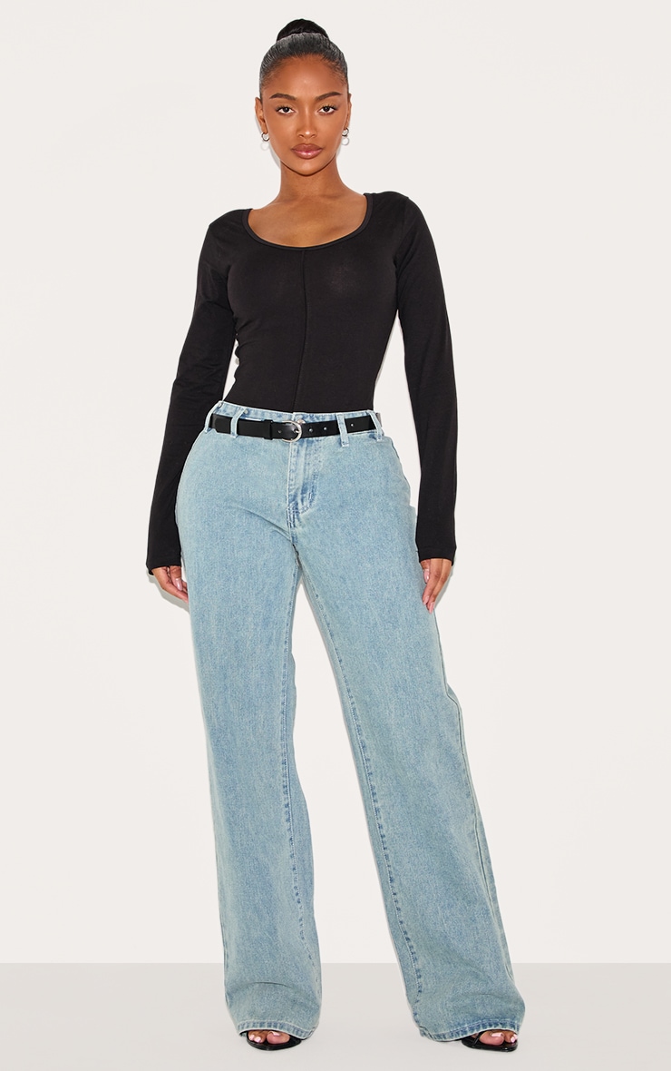 Shape Black Cotton Scoop Neck Seam Bodysuit image 3