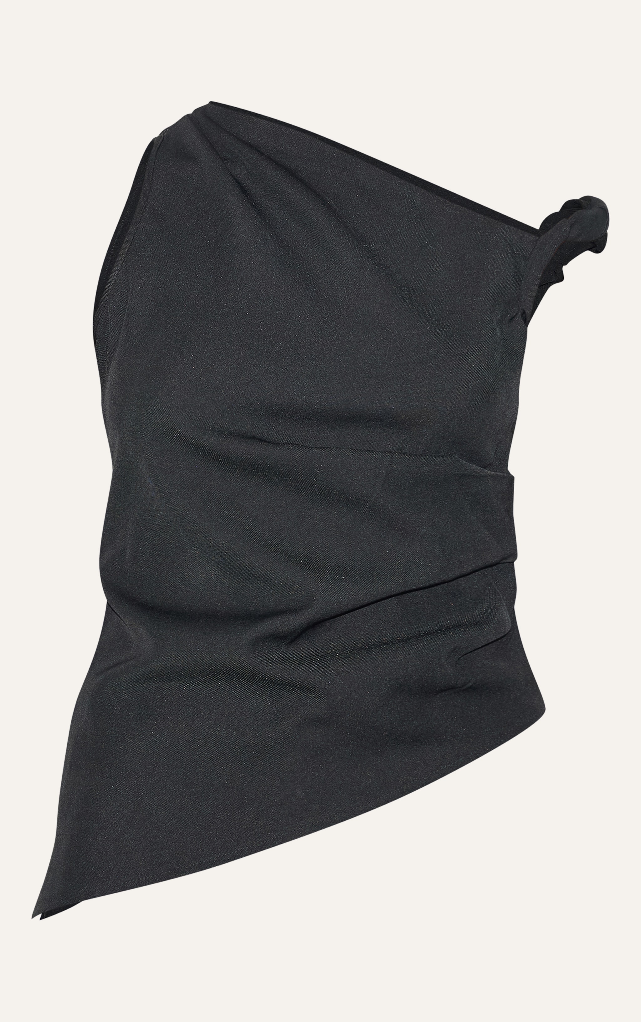 Black Woven Asymmetric Hem Ruched Long Top image 5