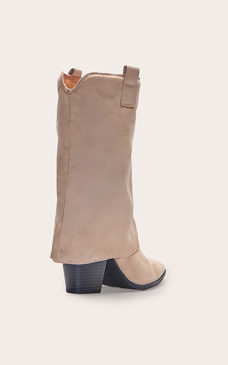 Stone Faux Suede Point Toe Fold Over Western Heeled Ankle Boots image 4