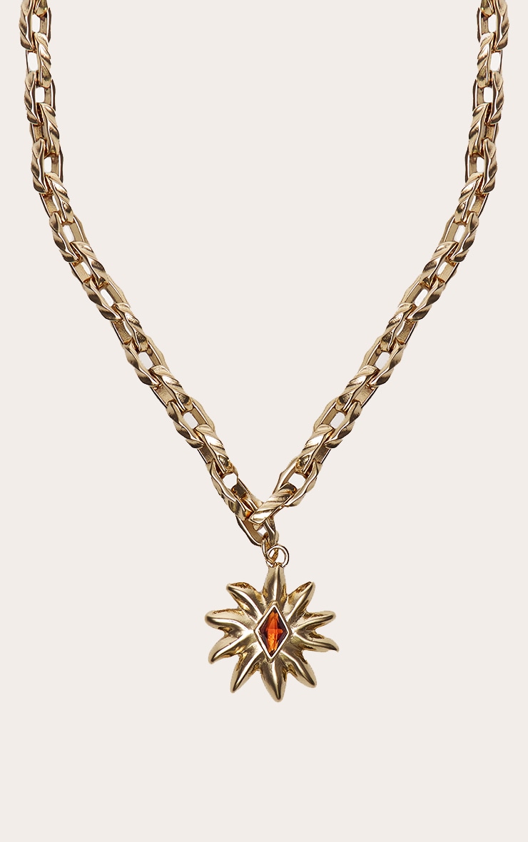 Gold Tigers Eye Floral Pendant Necklace image 2