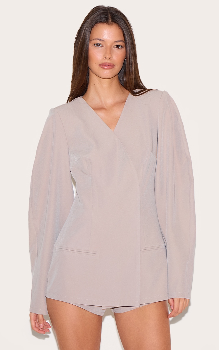 Mushroom Cross Front Cocoon Sleeve Tailored Romper image 1