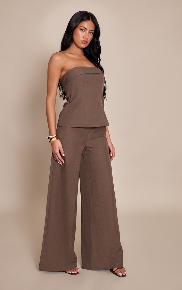 Chocolate Woven Bandeau Longline Tailored Jumpsuit image 3