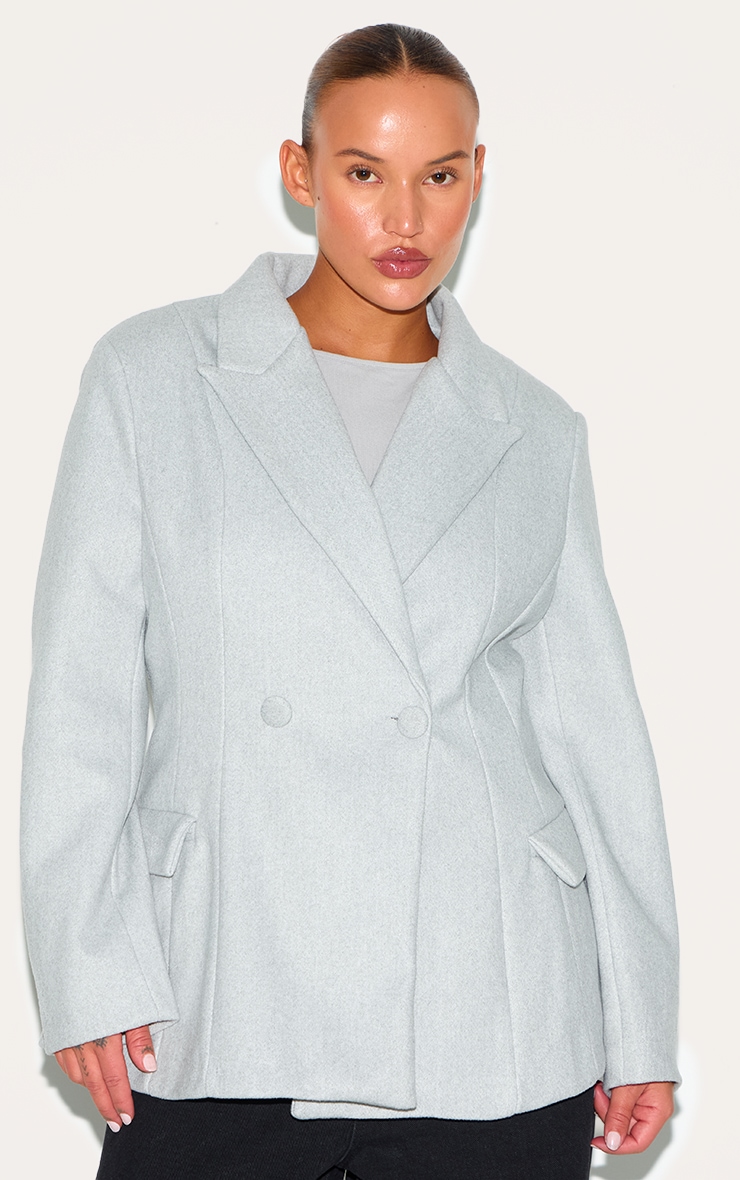 Plus Grey Double Breasted Asymmetric Wool Look Blazer image 3