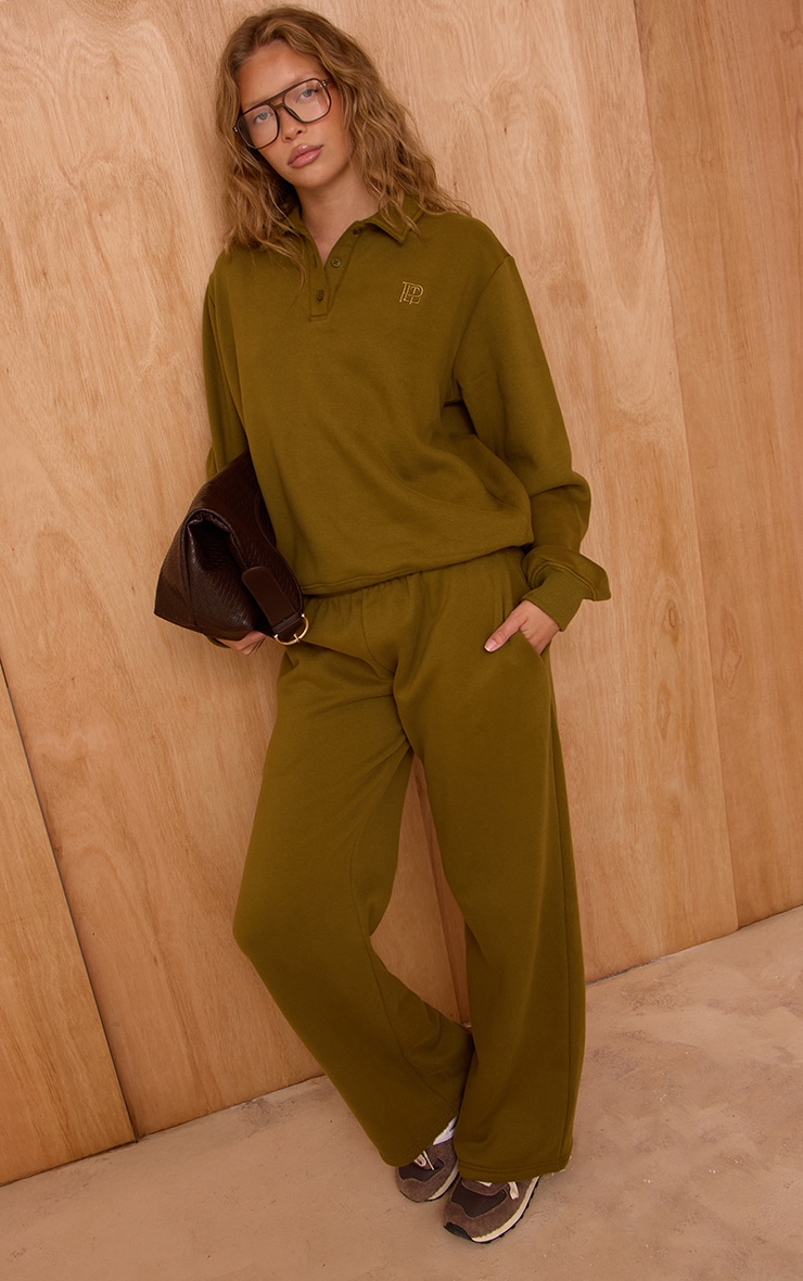 Olive Cotton Fleece Straight Leg Sweatpants image 1
