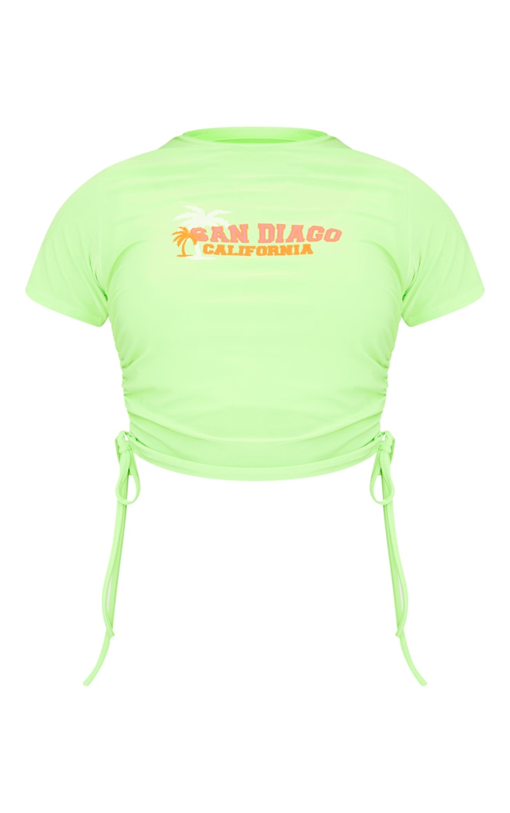 PRETTYLITTLETHING Bright Green Puff Printed Fitted Crop T Shirt image 5