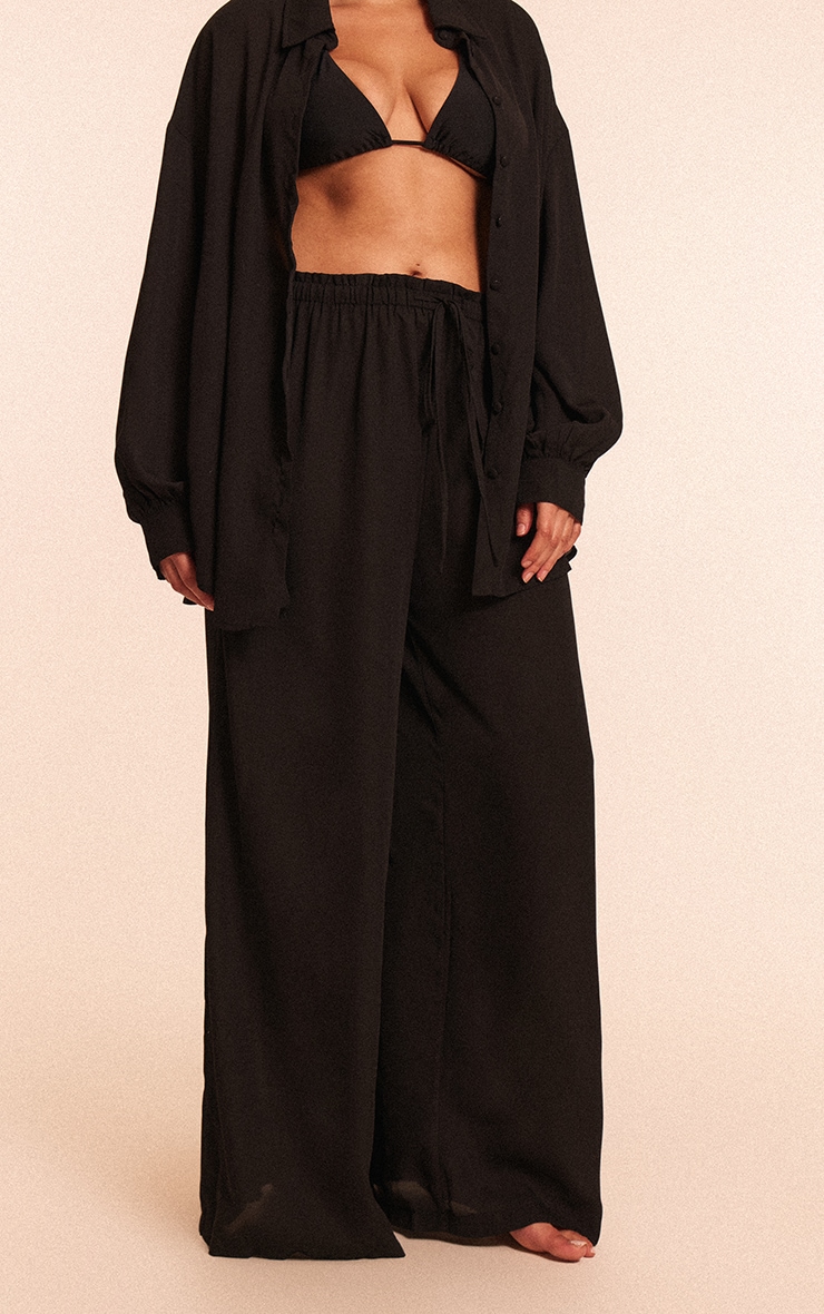 Plus Black Tie Waist Beach Pants image 2