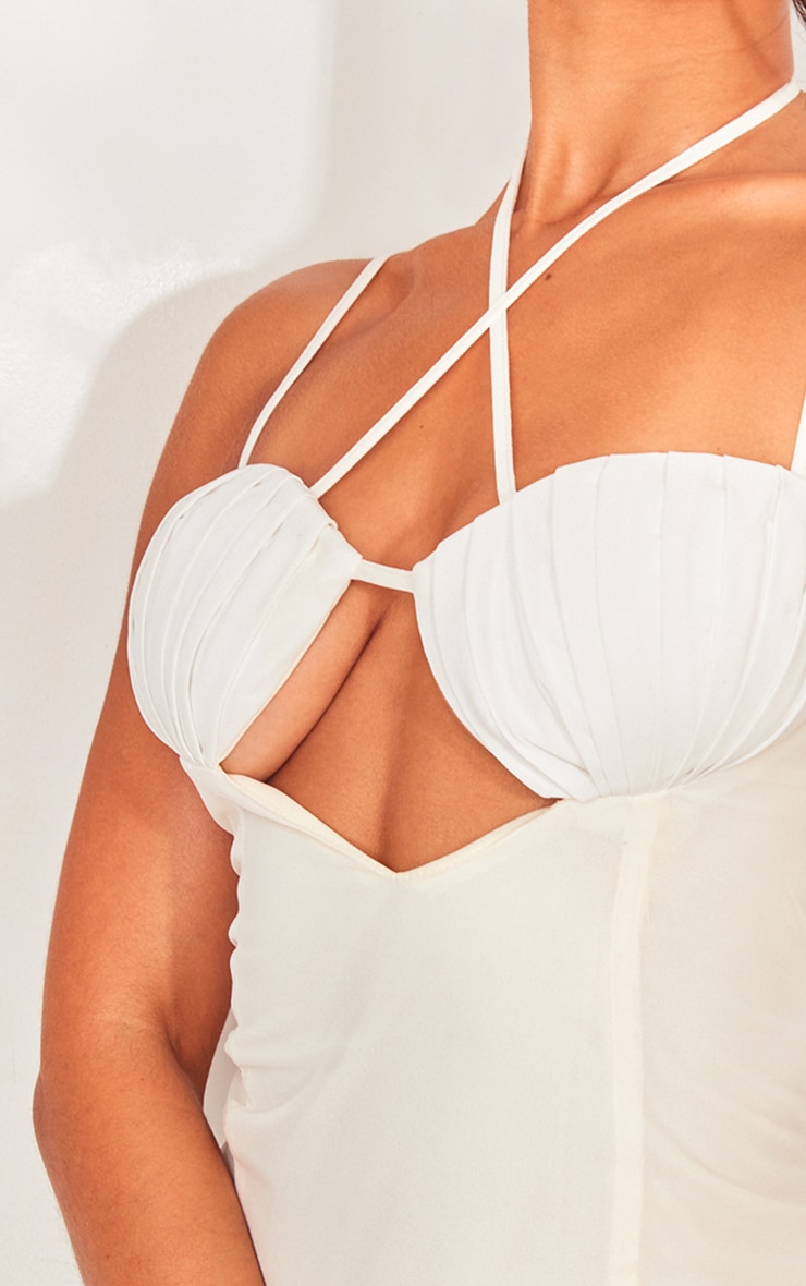 Petite Robe longue en mousseline de soie crème à bretelles et fente image 3