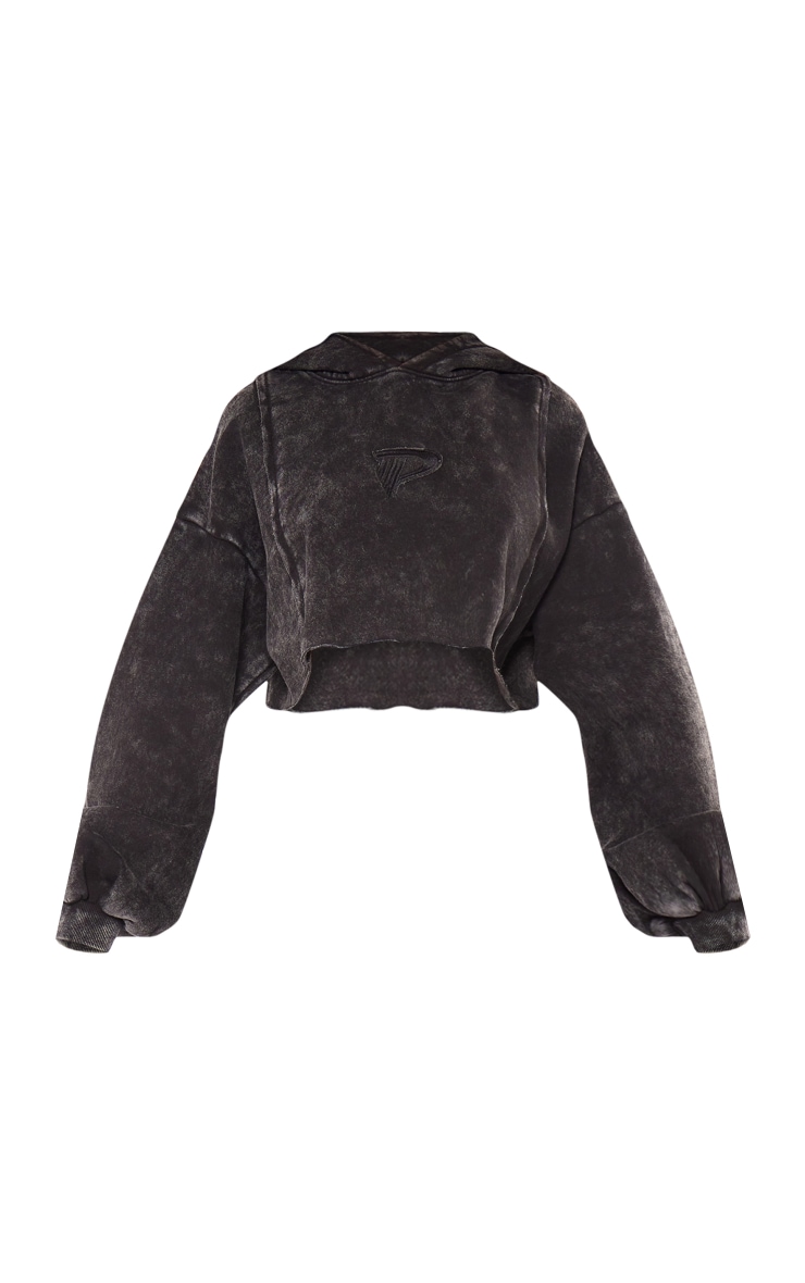 Petite Black Acid Wash Seam Detail Cropped Hoodie image 5