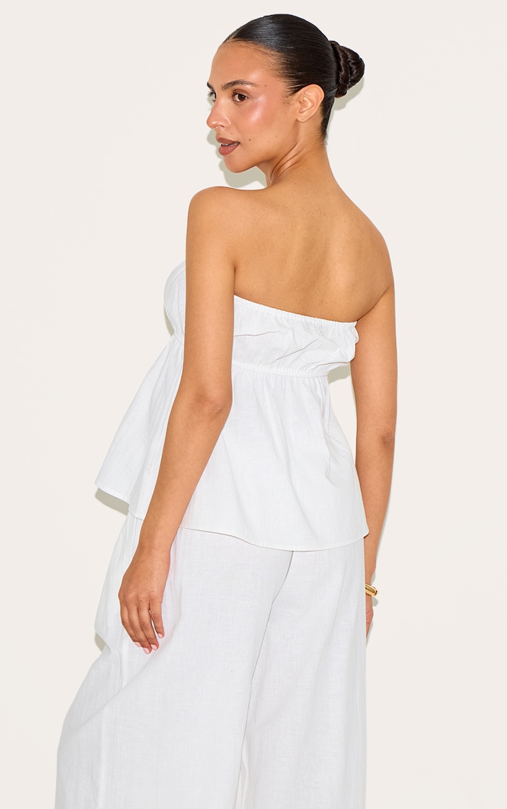 Petite White Linen Look Peplum Bandeau Top image 2