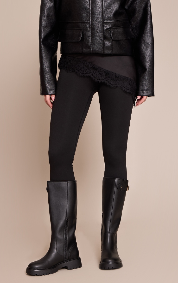 Black PU Buckle Detail Knee High Chelsea Boot image 1