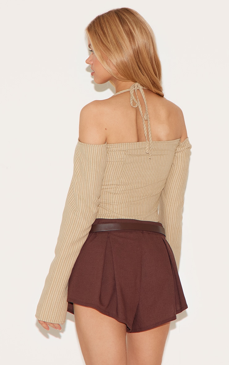 Cream Striped Bardot Peach Skin Flared Shirt image 2