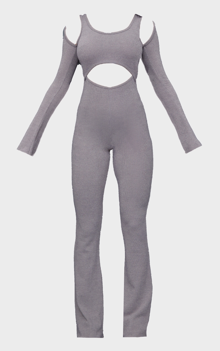 Taupe Soft Rib Cut Out Flared Sleeve Jumpsuit image 5