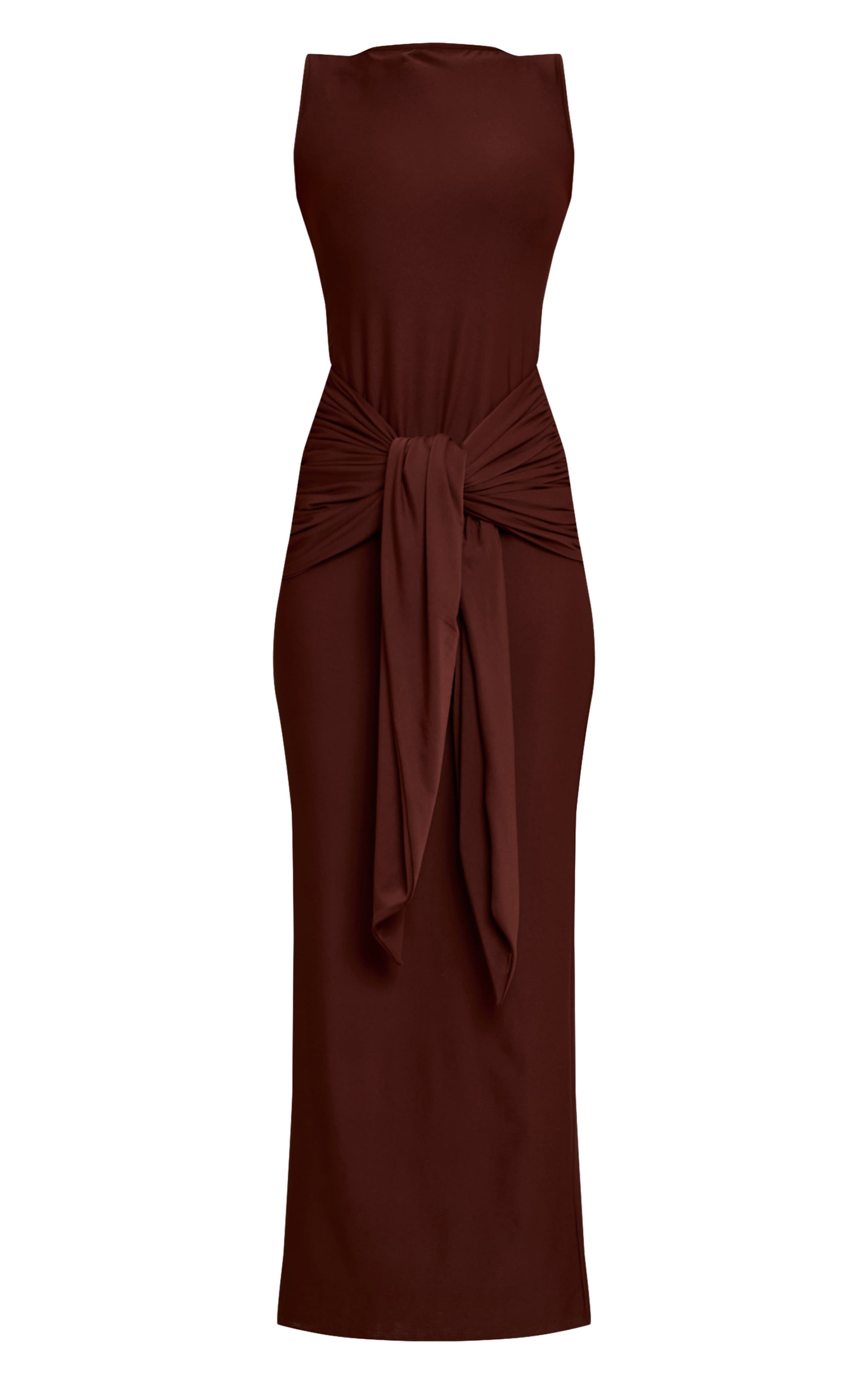 Chocolate Jersey Boat Neck Wrap Detail Maxi Dress image 5