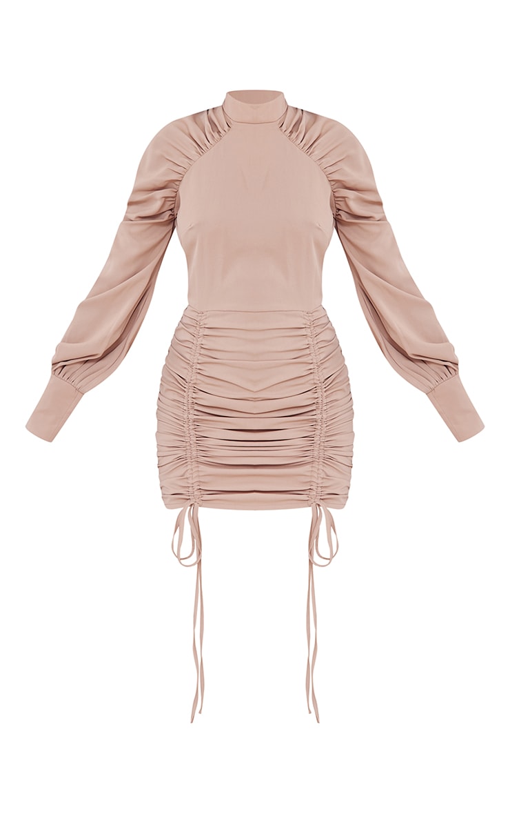 Stone Double Ruched High Neck Bodycon Dress image 3