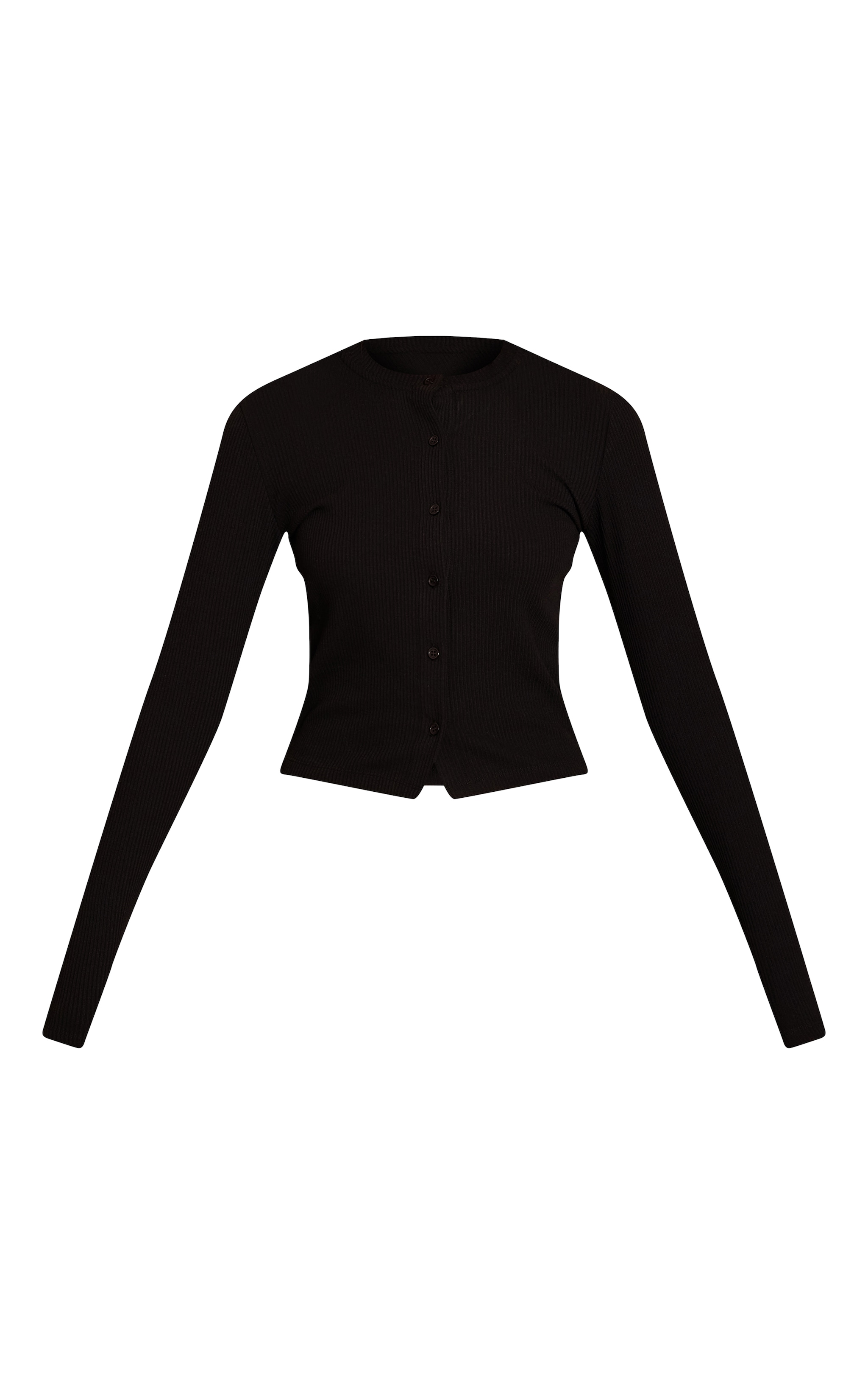 Black Rib Long Sleeve Button Up Fitted Cardigan  image 5
