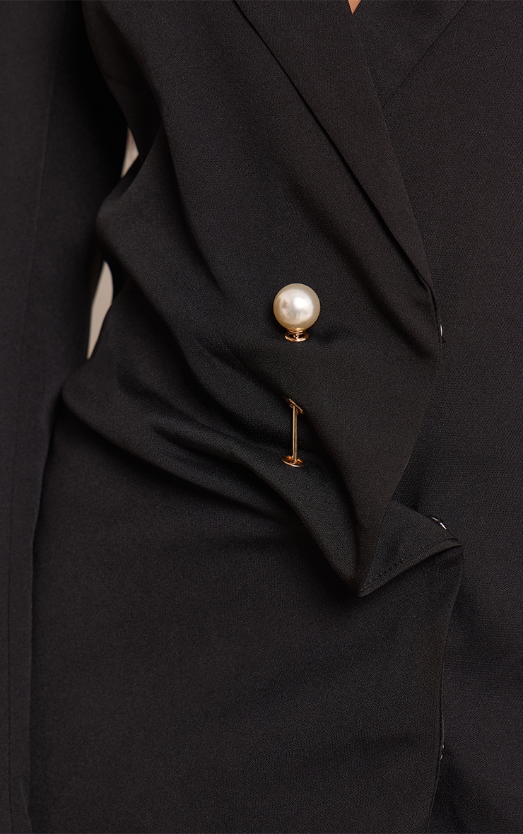 Black Woven Asymmetric Trim Blazer Dress image 4