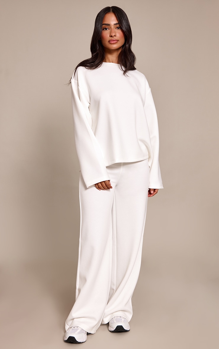 Petite Ecru Modal Elasticated Waist Wide Leg Trouser