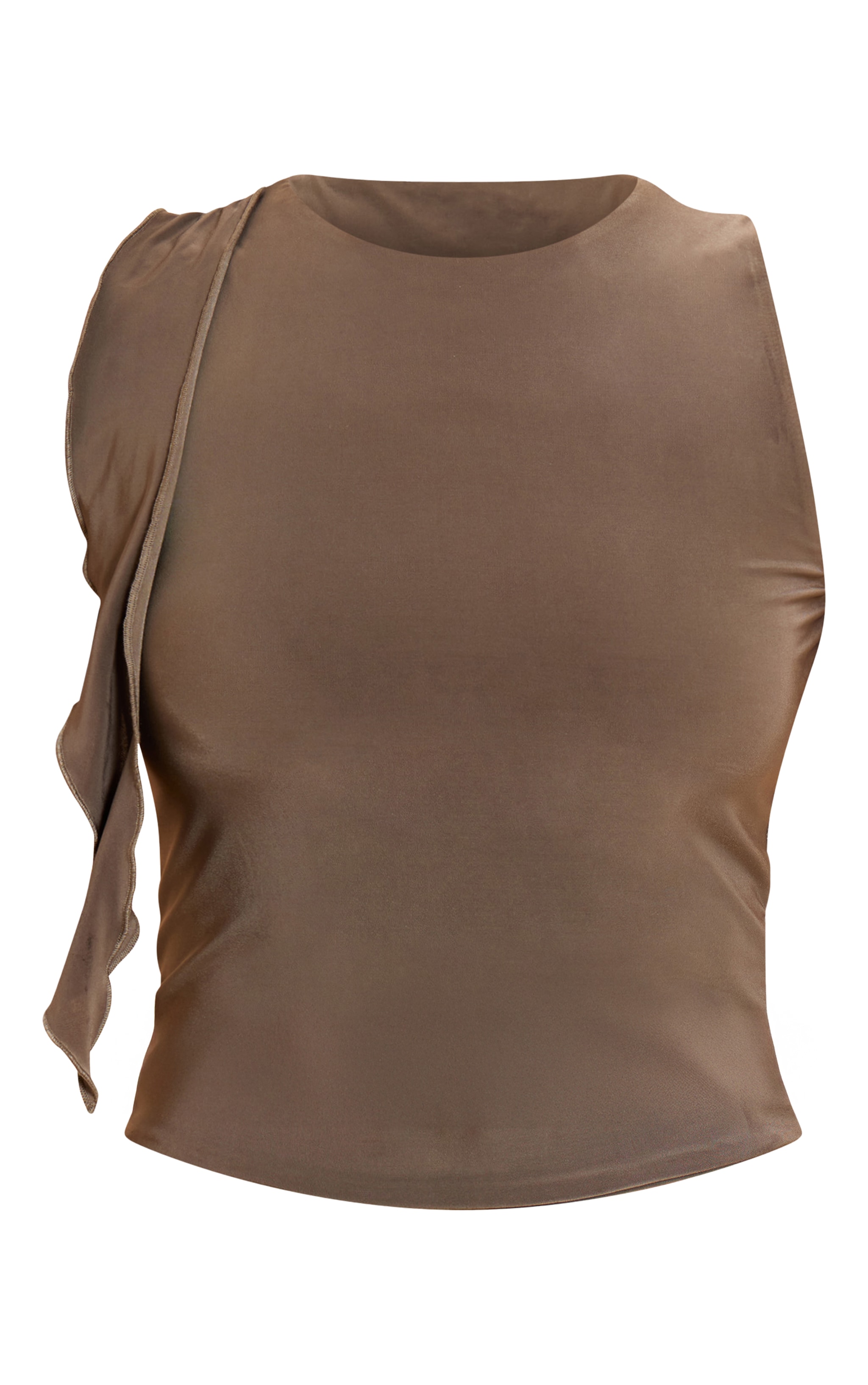 Khaki Slinky Ruffle Detail Top image 5