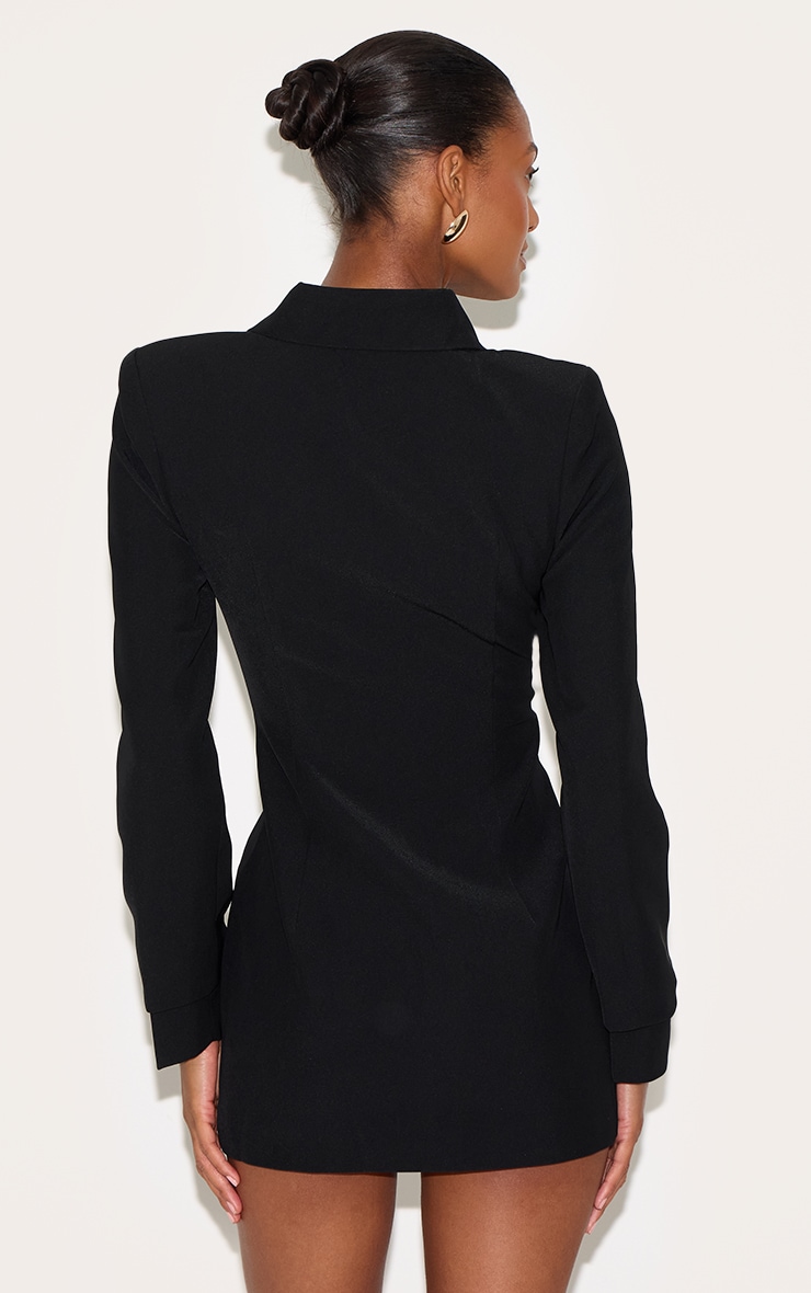 Black Woven Button Up Blazer Dress image 2