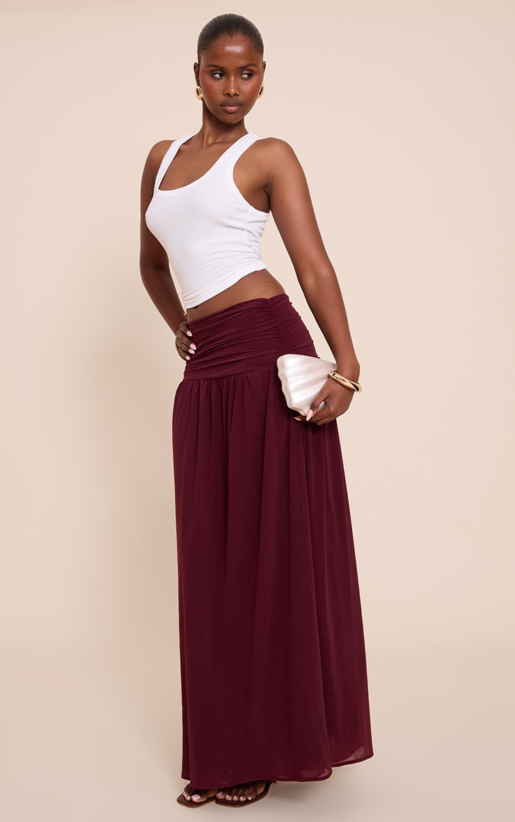Aubergine Chiffon Ruched Drop Waist Maxi Skirt image 3
